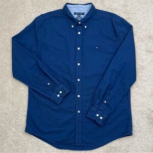 Tommy Hilfiger Shirt Adult XL Blue Button Up Custom Fit Contemporary Preppy Men